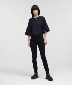 KARL LAGERFELD SCHWARZE SKINNY-JEANS MIT KARL-LOGO-STICKEREI