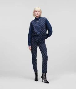 KARL LAGERFELD KL MONOGRAMM-JEANS MIT STRASSVERZIERUNG