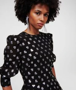 KARL LAGERFELD KL-MONOGRAM-BLUSE IN METALLIC-OPTIK