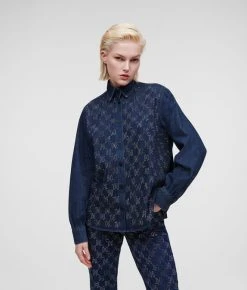KARL LAGERFELD KL MONOGRAM JEANSHEMD MIT STRASSBESATZ