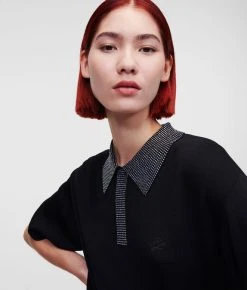 KARL LAGERFELD GESTRICKTES POLOHEMD MIT STRASSVERZIERUNG