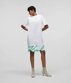 KARL LAGERFELD T-SHIRT-KLEID MIT KARL-SIGNATUR-SAUM