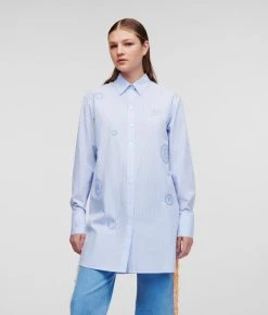 KARL LAGERFELD GESTREIFTES TUNIKAHEMD MIT KARL-KREISSTICKEREI