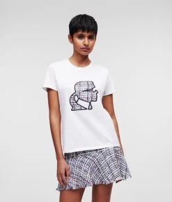 KARL LAGERFELD T-SHIRT MIT KARL-PROFIL AUS BOUCLÉ