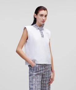 KARL LAGERFELD ÄRMELLOSES POLOSHIRT AUS BOUCLÉ