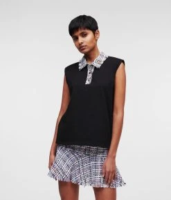 KARL LAGERFELD ÄRMELLOSES POLOSHIRT AUS BOUCLÉ
