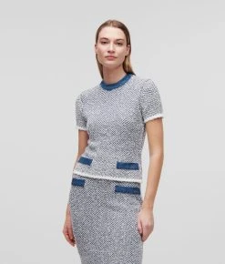 KARL LAGERFELD KURZÄRMLIGES STRICK-TOP MIT DENIM