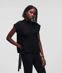 KARL LAGERFELD STRICK-TOP MIT STRUKTURIERTEN SCHULTERN